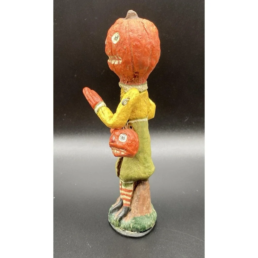 Vtg 80s 90s Halloween Poliwoggs Pumpkin Head Man Jack Primitive Folk Art Jointed